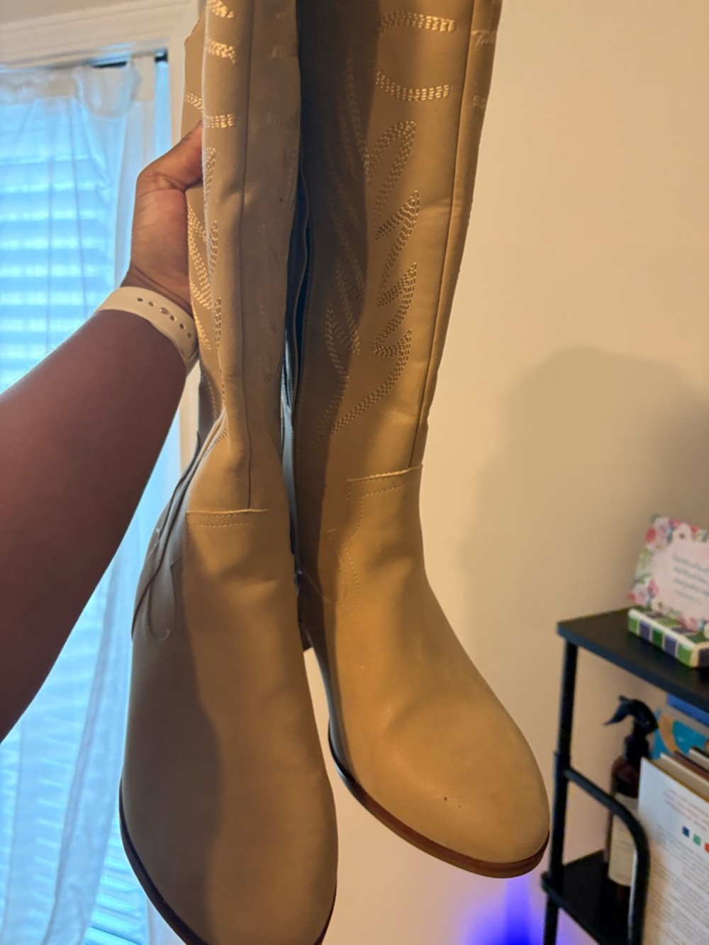 Women's Knee-High Tan Western Heeled Boots